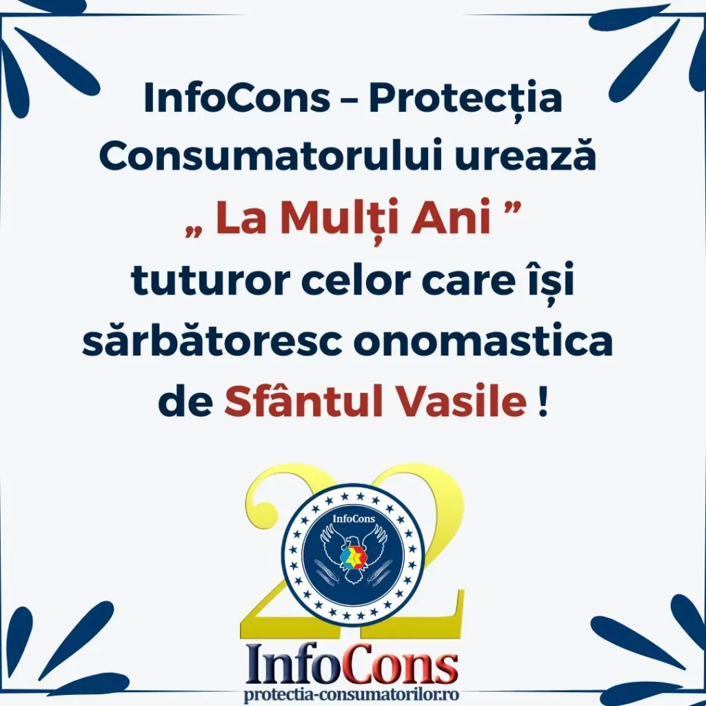 InfoCons Protecția Consumatorului urează La Mulți Ani tuturor celor care își sărbătoresc onomastica de Sfântul Vasile !