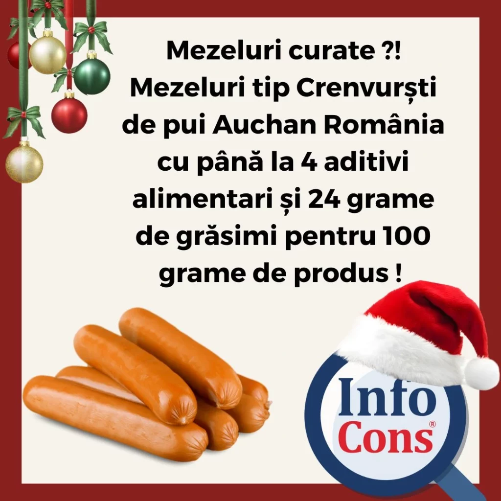 Mezeluri curate ?! Mezeluri tip Crenvurști de pui Auchan Rom&acirc;nia cu p&acirc;nă la 4 aditivi alimentari și 24 grame de grăsimi pentru 100 grame de produs&nbsp; !&nbsp;
