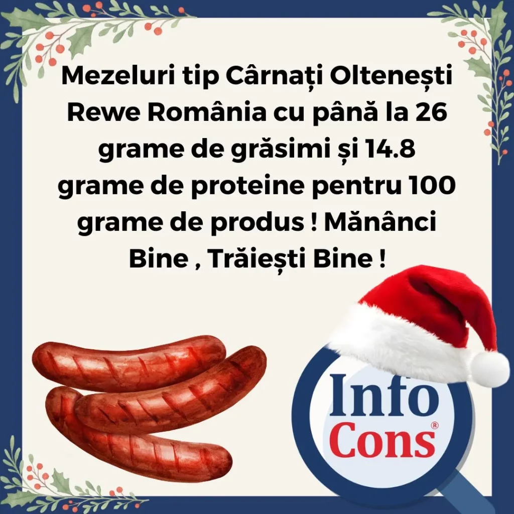 Mezeluri tip C&acirc;rnați Oltenești Rewe Rom&acirc;nia cu p&acirc;nă la 26 grame de grăsimi și 14.8 grame de proteine pentru 100 grame de produs ! Măn&acirc;nci Bine , Trăiești Bine !