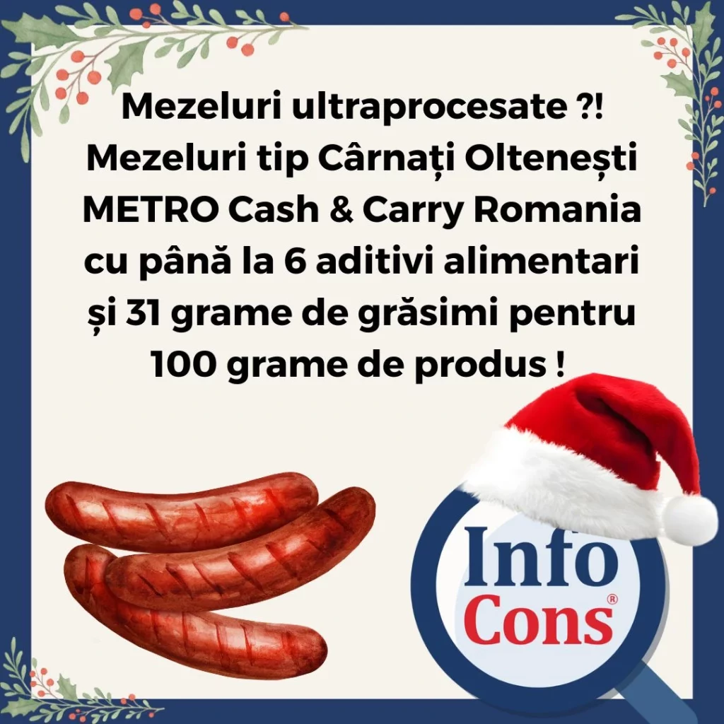 Mezeluri ultraprocesate ?! Mezeluri tip C&acirc;rnați Oltenești METRO Cash & Carry Romania cu p&acirc;nă la 6 aditivi alimentari și 31 grame de grăsimi pentru 100 grame de produs !&nbsp;