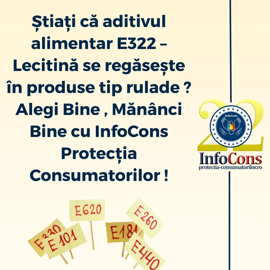 Știați că aditivul alimentar E322 &ndash; Lecitină se regăsește &icirc;n produse tip rulade ? Alegi Bine , Măn&acirc;nci Bine cu InfoCons Protecția Consumatorilor !