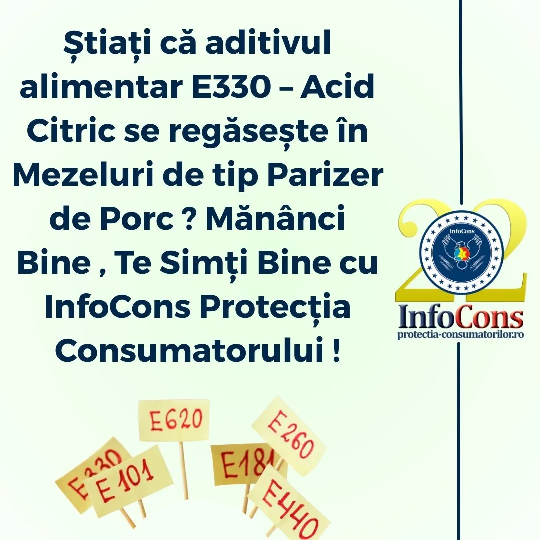 Știați că aditivul alimentar E330 – Acid Citric se regăsește în Mezeluri de tip Parizer de Porc ? Mănânci Bine , Te Simți Bine cu InfoCons Protecția Consumatorului !