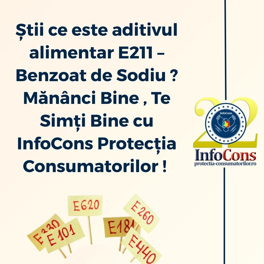 Știi ce este aditivul alimentar E211 – Benzoat de Sodiu ? Mănânci Bine , Te Simți Bine cu InfoCons Protecția Consumatorilor ! 