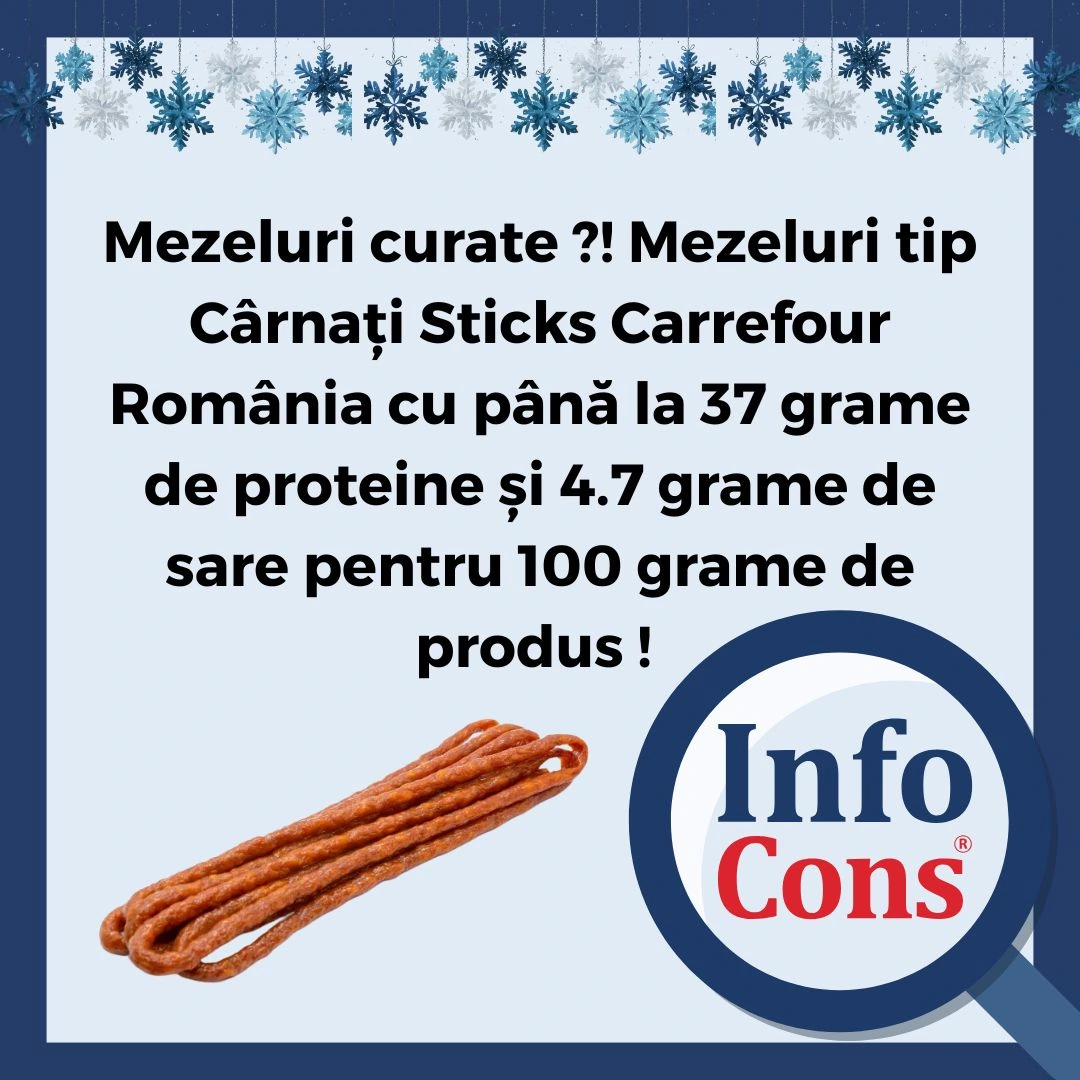 Mezeluri curate ?! Mezeluri tip C&acirc;rnați Sticks Carrefour Rom&acirc;nia cu p&acirc;nă la 37 grame de proteine și 4.7 grame de sare pentru 100 grame de produs !&nbsp;