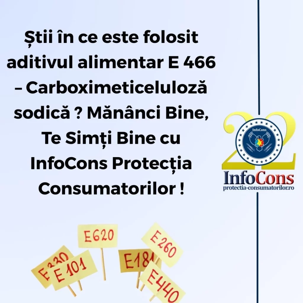 Știi în ce este folosit aditivul alimentar E 466 – Carboximeticeluloză sodică ? Mănânci Bine , Te Simți Bine cu InfoCons Protecția Consumatorilor !