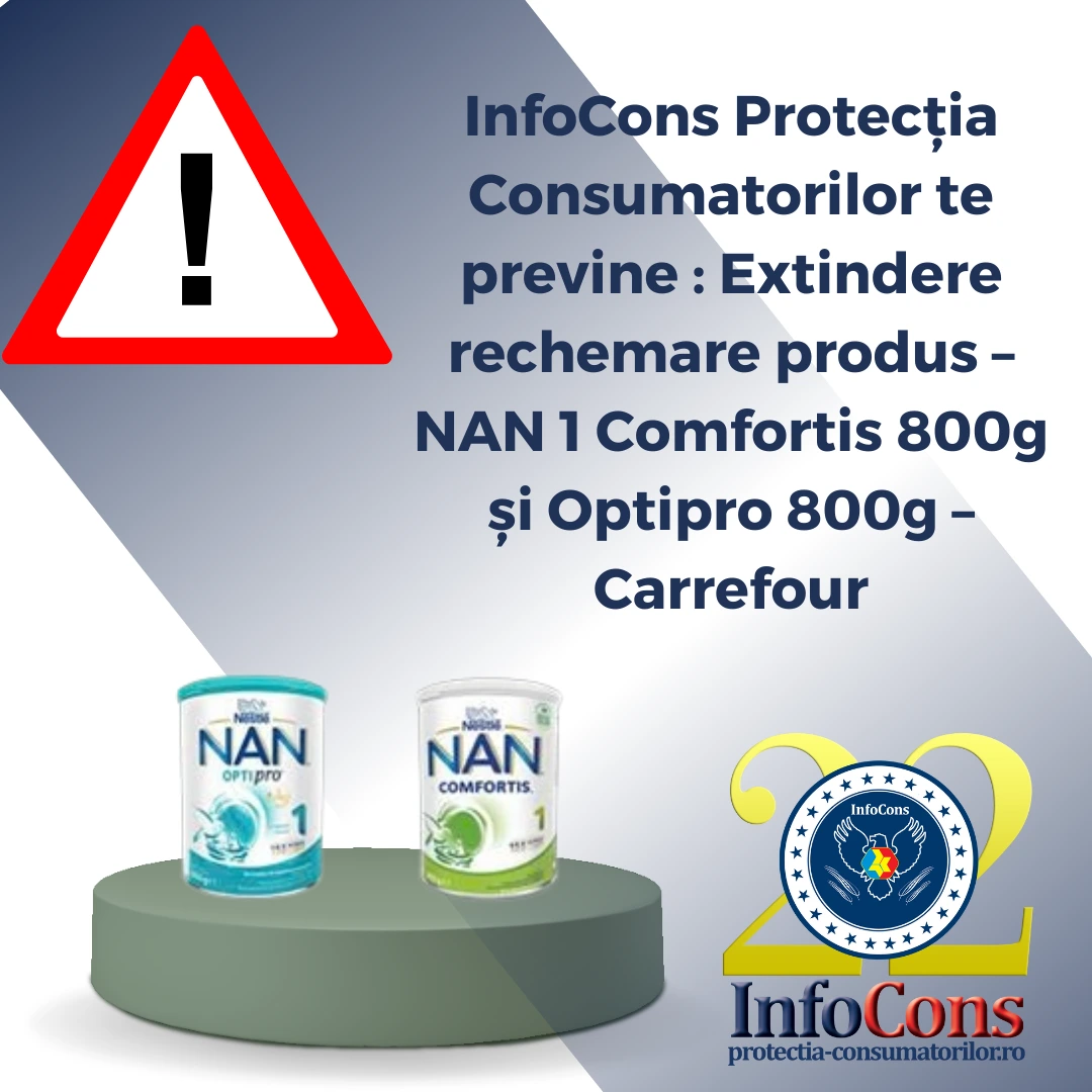InfoCons Protecția Consumatorilor te previne : Extindere rechemare produs &ndash; NAN 1 Comfortis 800g și Optipro 800g &ndash; Carrefour