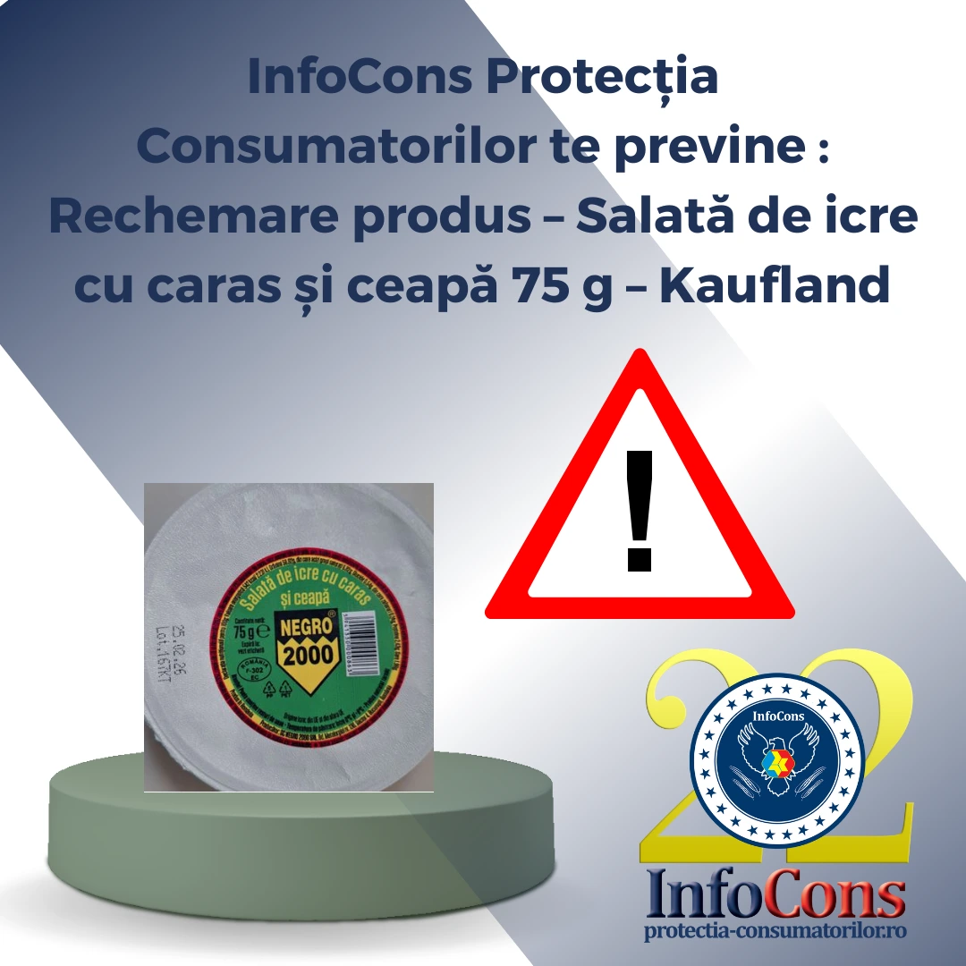 InfoCons Protecția Consumatorilor te previne : Rechemare produs &ndash; Salată de icre cu caras și ceapă 75 g &ndash; Kaufland