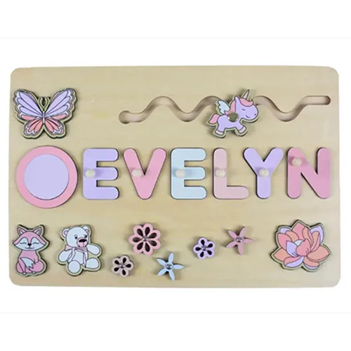 Jucărie de activitate din lemn cu o gamă largă de activități: puzzle (forme și litere), roți pentru rotire și balon cu aer cald pentru alunecare. Produs v&acirc;ndut online, &icirc;n special prin intermediul www.es-jeux-montessori.com.