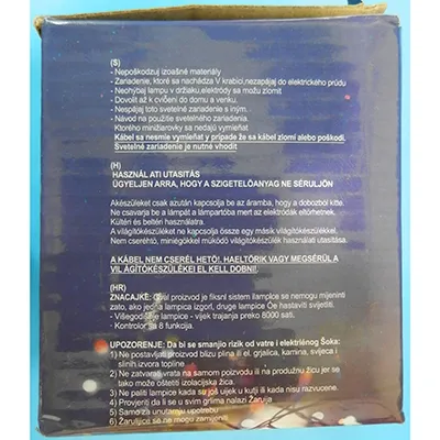 Lanț de iluminat decorativ &icirc;n formă de șir, cu o unitate intermitentă cu 8 funcții. Date tehnice: 220-240 V, 50Hz 60Hz, 11 W, clasa 0.