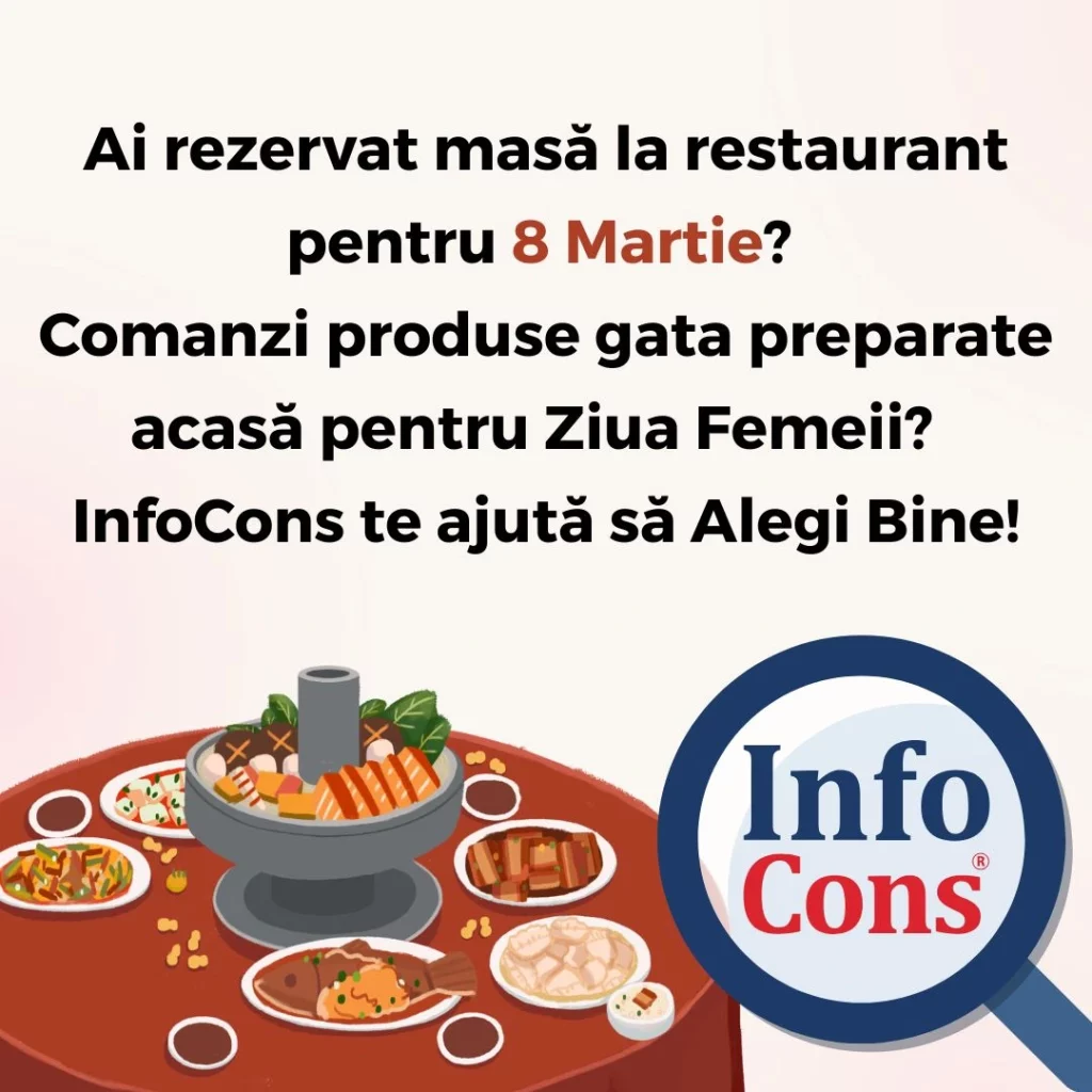 Ai rezervat masă la restaurant pentru 8 Martie ? Comanzi produse gata preparate acasă pentru Ziua Femeii ?&nbsp; InfoCons Protecția Consumatorilor te ajută să Alegi Bine !
