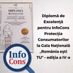 Diplomă de Excelență pentru InfoCons Protecția Consumatorilor la Gala Națională „România ești TU” – ediția a IV-a