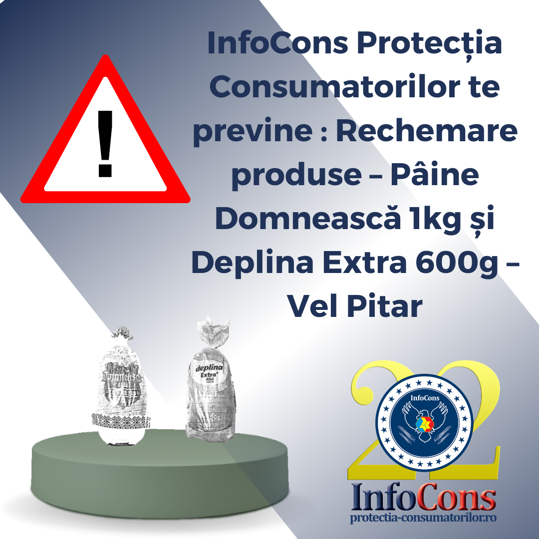 InfoCons Protecția Consumatorilor te previne : Rechemare produse &ndash; P&acirc;ine Domnească 1kg și Deplina Extra 600g &ndash; Vel Pitar