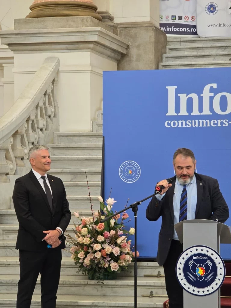 Diploma de Încredere acordată domnului Sorin Costreie , Consilier Prezidențial , la evenimentul dedicat Zilei Mondiale a Drepturilor Consumatorilor și Zilei Mondiale a Proprietății Intelectuale – InfoCons Protecția Consumatorilor