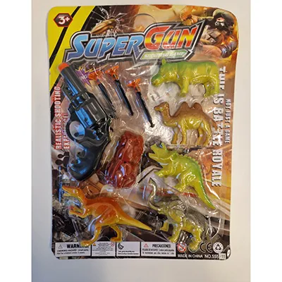 Set de pistoale de jucărie format dintr-un pistol de jucărie, șase ținte și trei proiectile cu ventuze.