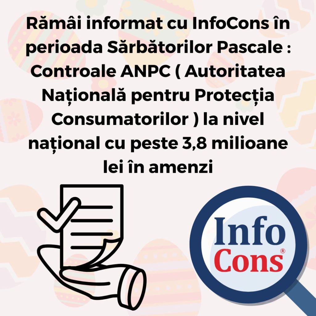 Rămâi informat cu InfoCons în perioada Sărbătorilor Pascale : Controale ANPC ( Autoritatea Națională pentru Protecția Consumatorilor ) la nivel național cu peste 3,8 milioane lei în amenzi