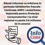 Rămâi informat cu InfoCons în perioada Sărbătorilor Pascale : Controale ANPC ( Autoritatea Națională pentru Protecția Consumatorilor ) la nivel național cu peste 3,8 milioane lei în amenzi