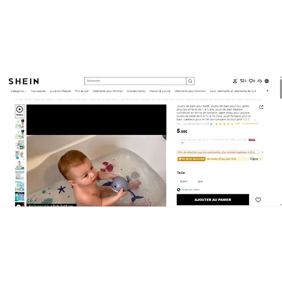 Jucărie de baie cu baterii sub formă de balenă albă. Jucăria poate pulveriza apă. Produs v&acirc;ndut online, &icirc;n special prin intermediul Shein (identificator unic: sa25062654603322639).