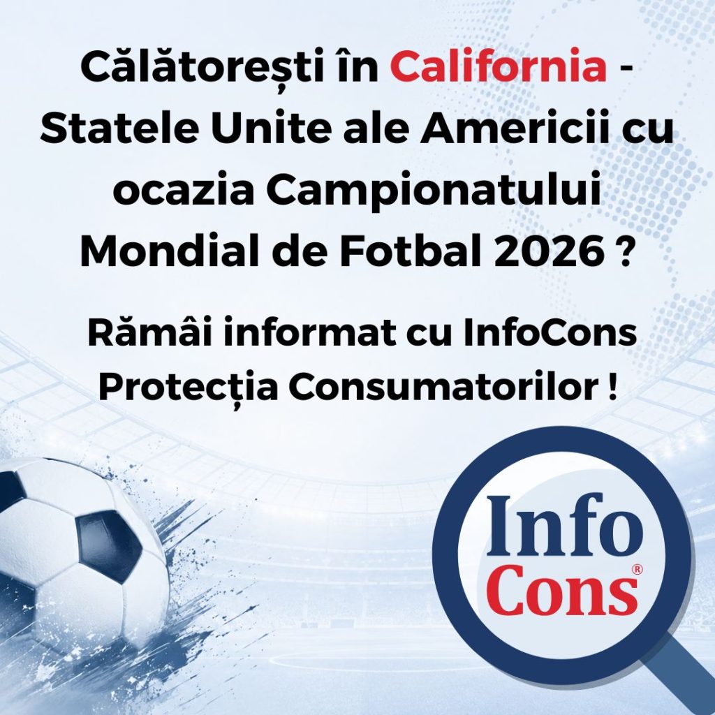 Călătorești în Statul California - Statele Unite ale Americii cu ocazia Campionatului Mondial de Fotbal 2026 ? Rămâi informat cu InfoCons Protecția Consumatorilor !