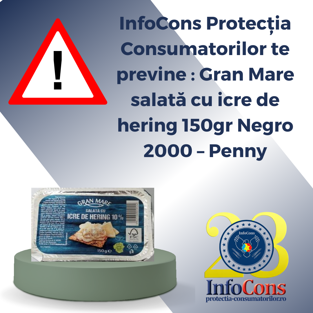InfoCons Protecția Consumatorilor te previne : Gran Mare salată cu icre de hering 150gr Negro 2000 &ndash; Penny