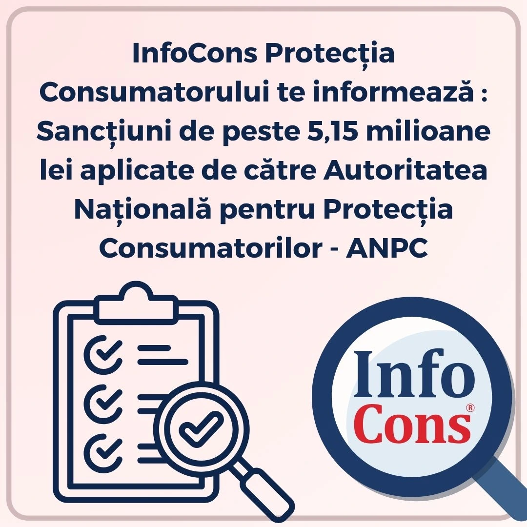InfoCons Protecția Consumatorului te informează : Sancțiuni de peste 5,15 milioane lei aplicate de către Autoritatea Națională pentru Protecția Consumatorilor - ANPC