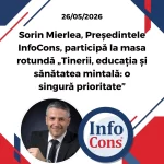Sorin Mierlea , Președintele InfoCons Protecția Consumatorilor , participă la masa rotundă „ Tinerii, educația și sănătatea mintală: o singură prioritate ”