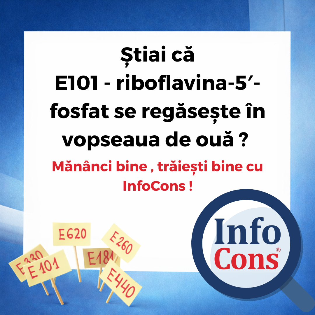 Știai că aditivul E101 &ndash; riboflavina-5&prime;-fosfat se regăsește &icirc;n vopseaua de ouă ? Măn&acirc;nci bine , trăiești bine cu InfoCons !