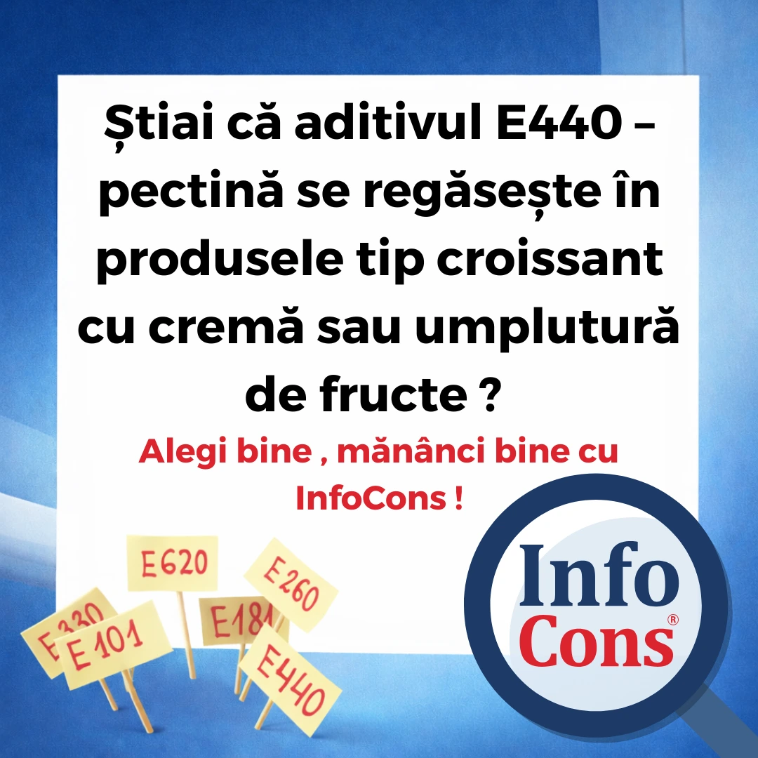 Știai că aditivul E440 &ndash; pectină se regăsește &icirc;n produsele tip croissant cu cremă sau umplutură de fructe ? Alegi bine , măn&acirc;nci bine cu InfoCons !