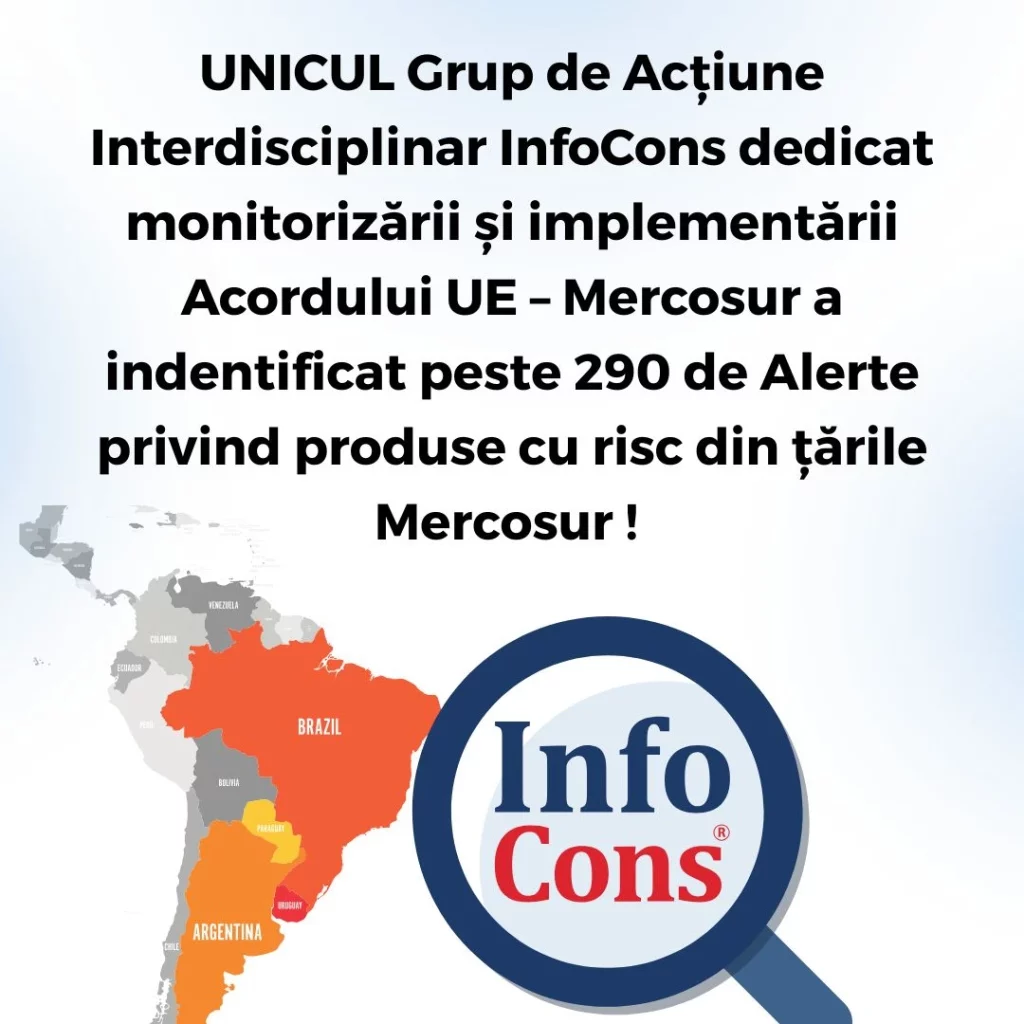 UNICUL Grup de Acțiune Interdisciplinar InfoCons dedicat monitorizării și implementării Acordului UE – Mercosur a indentificat peste 290 de Alerte privind produse cu risc din țările Mercosur !