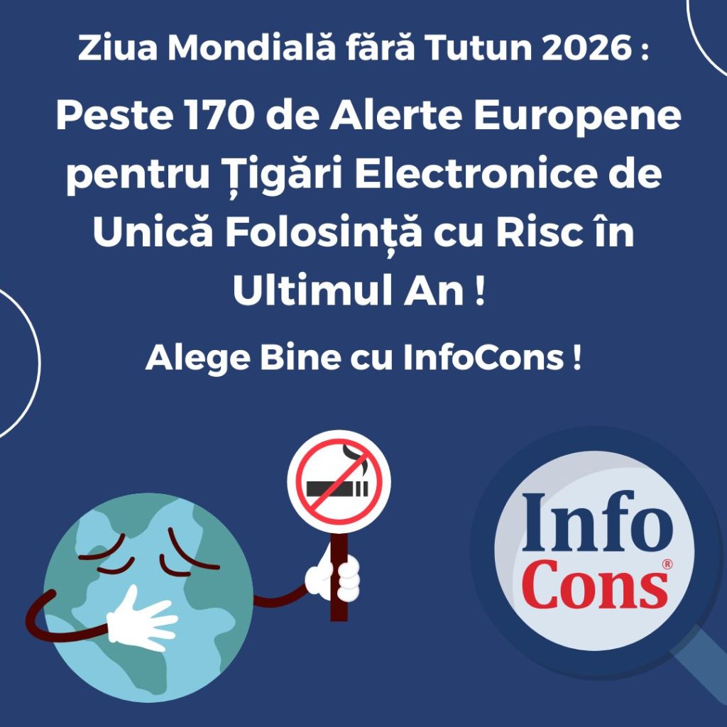 Ziua Mondială fără Tutun 2026 : Peste 170 de Alerte Europene pentru Țigări Electronice de Unică Folosință cu Risc &icirc;n Ultimul An ! Alege Bine cu InfoCons Protecția Consumatorilor !