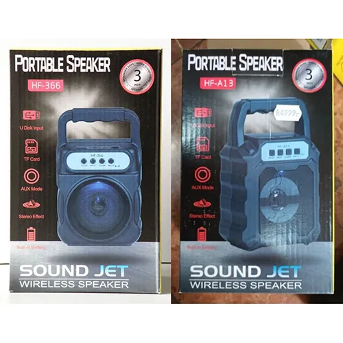 Difuzor wireless cu carcasă din plastic negru și baterie &icirc;ncorporată.