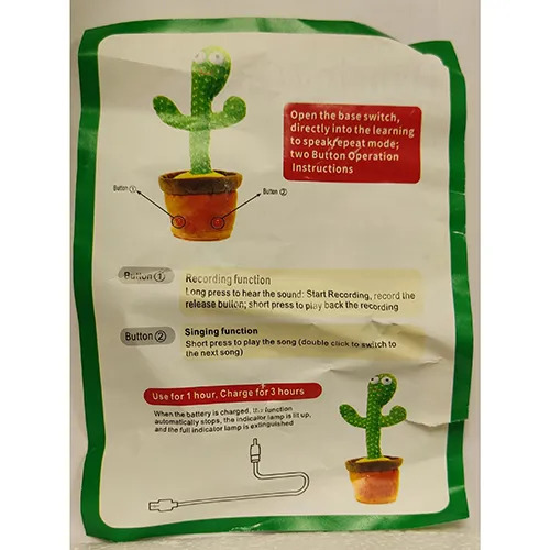 Jucărie cu baterie în formă de plantă de cactus într-o oală care face muzică și se mișcă ca dansul.