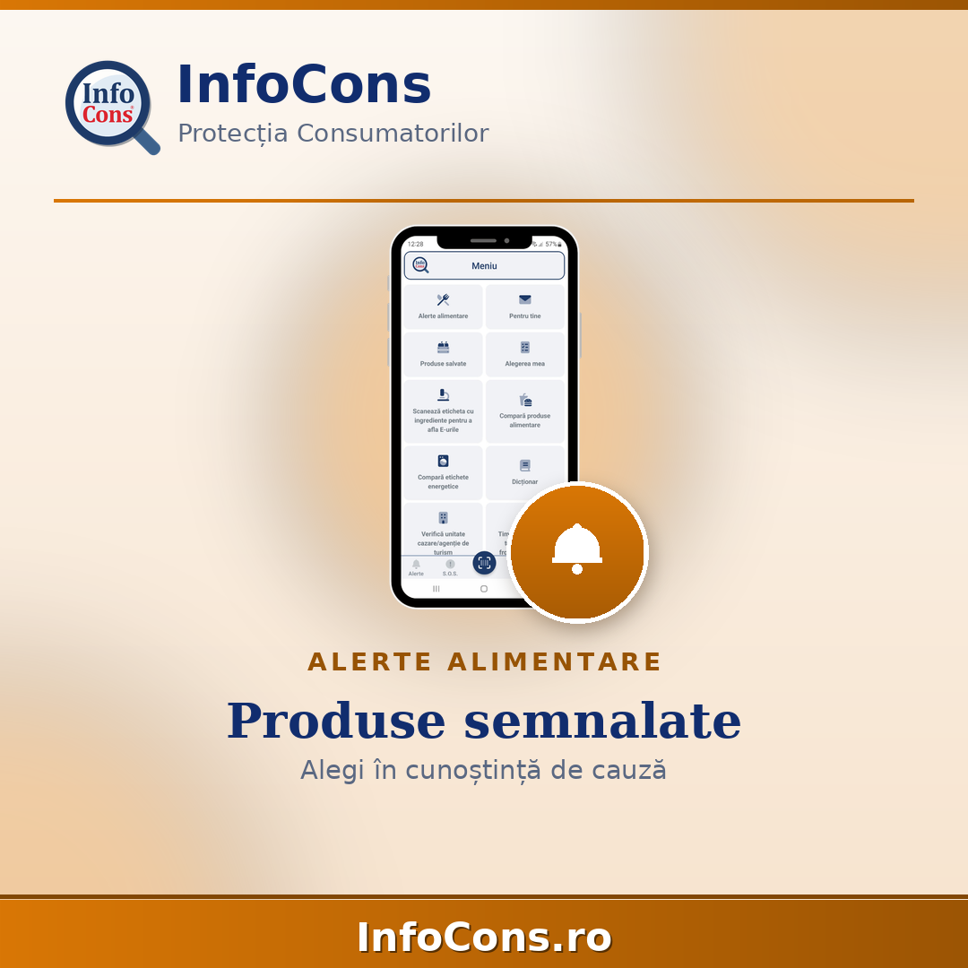 Alerte produse alimentare - evită produsele retrase sau contaminate - Aplicația InfoCons