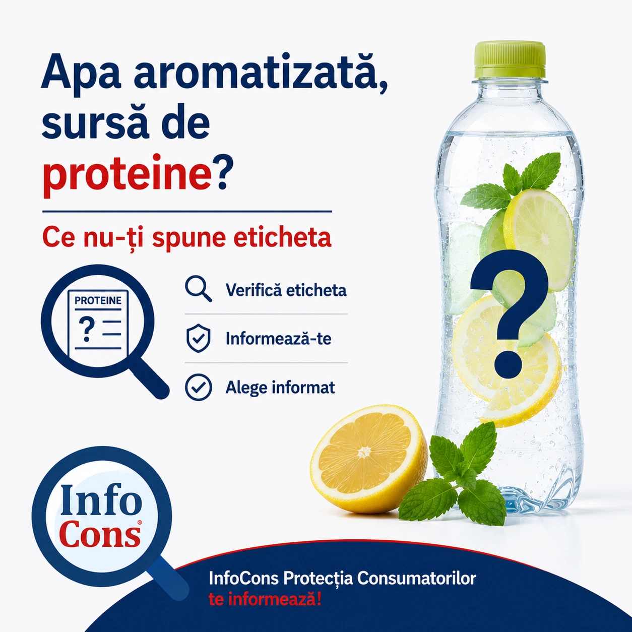 Apa aromatizată, sursă de proteine ? Ce nu-ți spune eticheta &ndash; InfoCons Protecția Consumatorilor te informează !