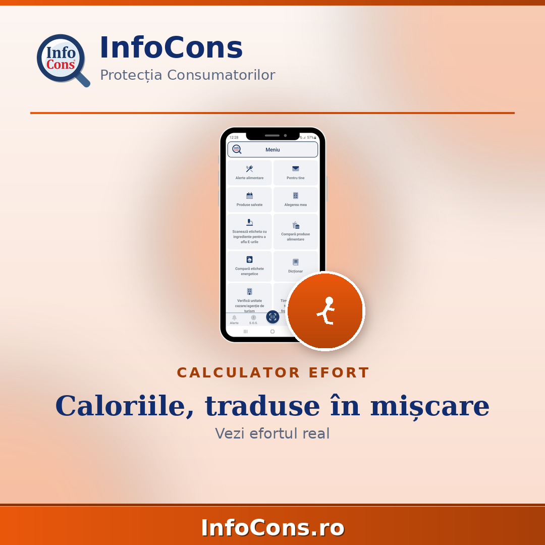 Calculator de efort - cât trebuie să te miști pentru caloriile consumate - Aplicația InfoCons