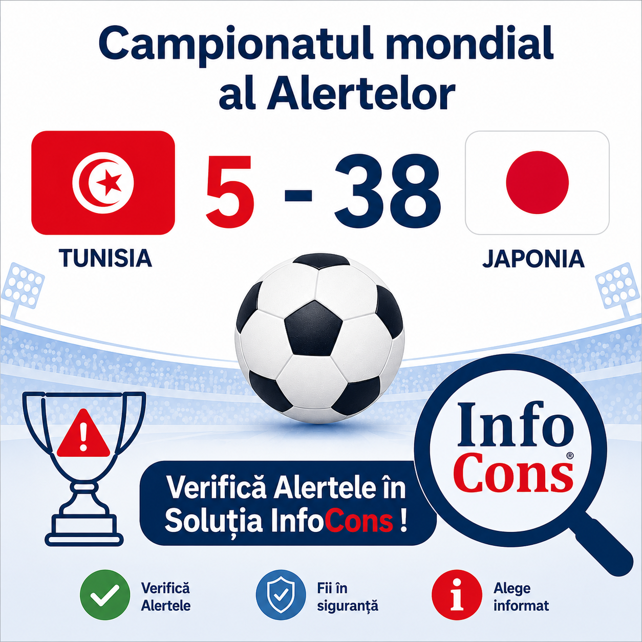 Campionatul mondial al Alertelor Tunisia - Japonia - Scor 5 - 38 ! Verifică Alertele în Soluția InfoCons !