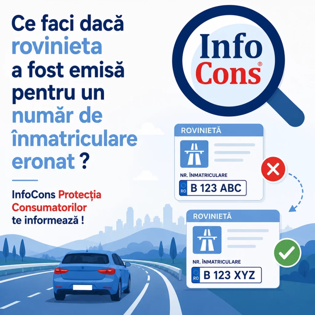 Ce faci dacă rovinieta a fost emisă pentru un număr de înmatriculare eronat ? InfoCons Protecția Consumatorilor te informează !