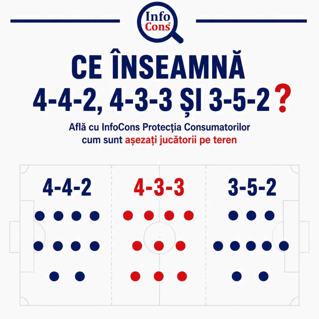 Ce &icirc;nseamnă Sistemele 4-4-2 , 4-3-3 și 3-5-2 &icirc;n Fotbal Află cu InfoCons Protecția Consumatorilor cum sunt așezați jucătorii pe teren
