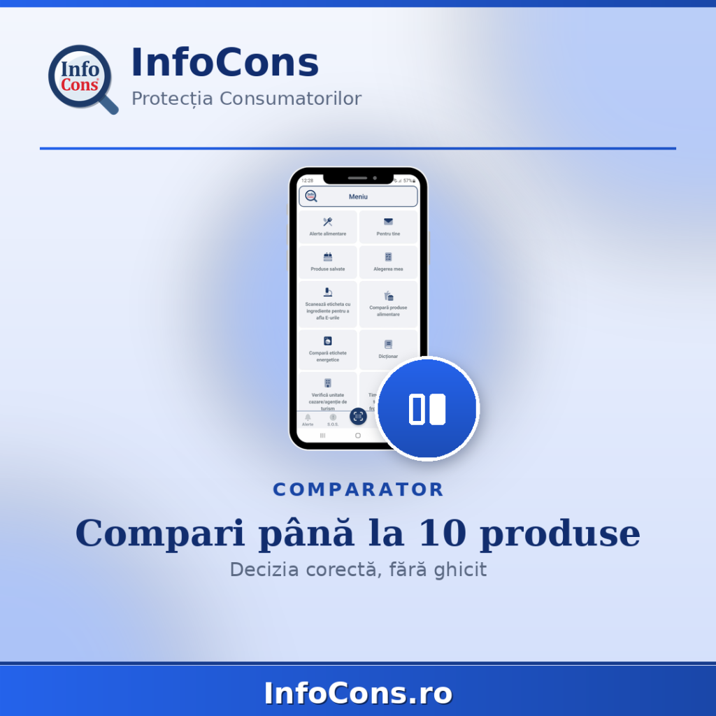 Compară produse alimentare - pune p&acirc;nă la 10 produse față &icirc;n față - Aplicația InfoCons