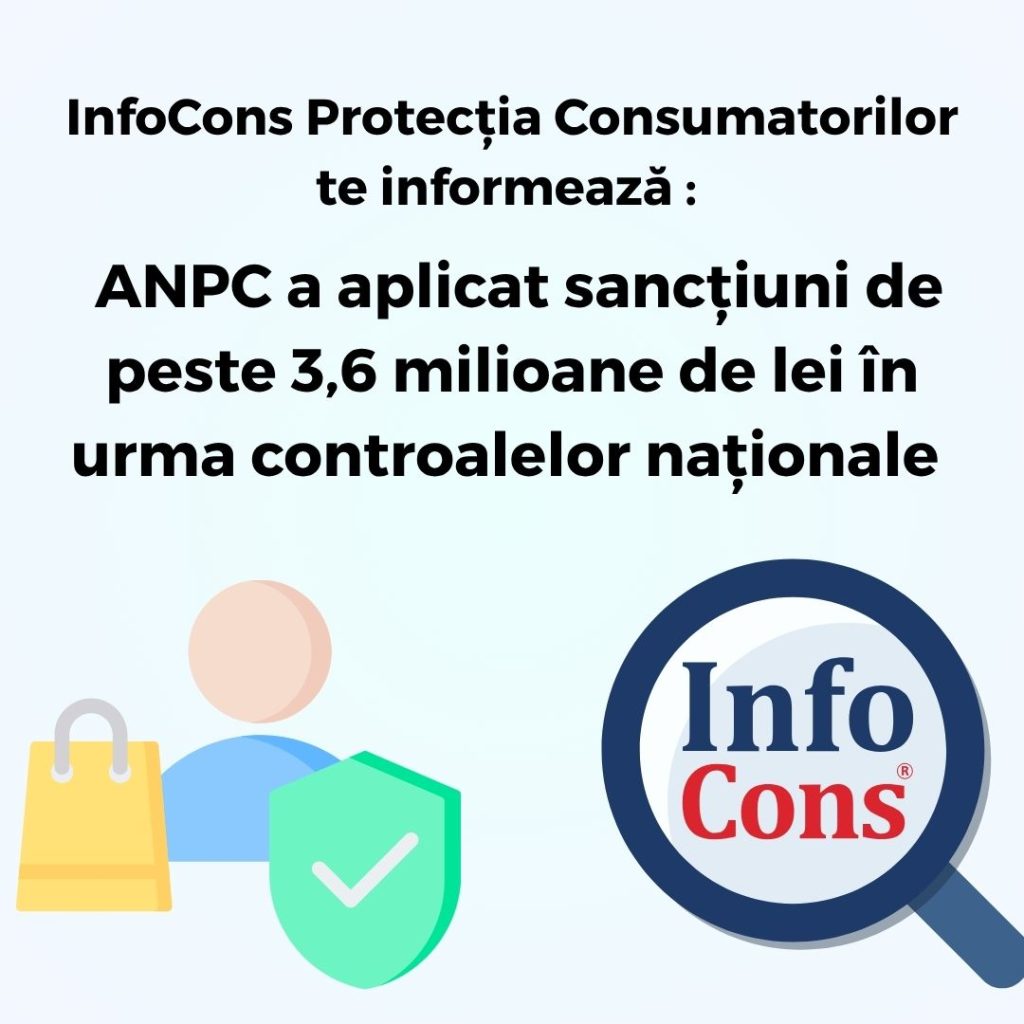 InfoCons Protecția Consumatorilor te informează : Autoritatea Națională pentru Protecția Consumatorilor - ANPC a aplicat sancțiuni de peste 3,6 milioane de lei în urma controalelor naționale !