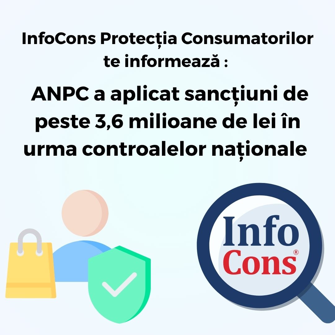 InfoCons Protecția Consumatorilor te informează : Autoritatea Națională pentru Protecția Consumatorilor - ANPC a aplicat sancțiuni de peste 3,6 milioane de lei în urma controalelor naționale !