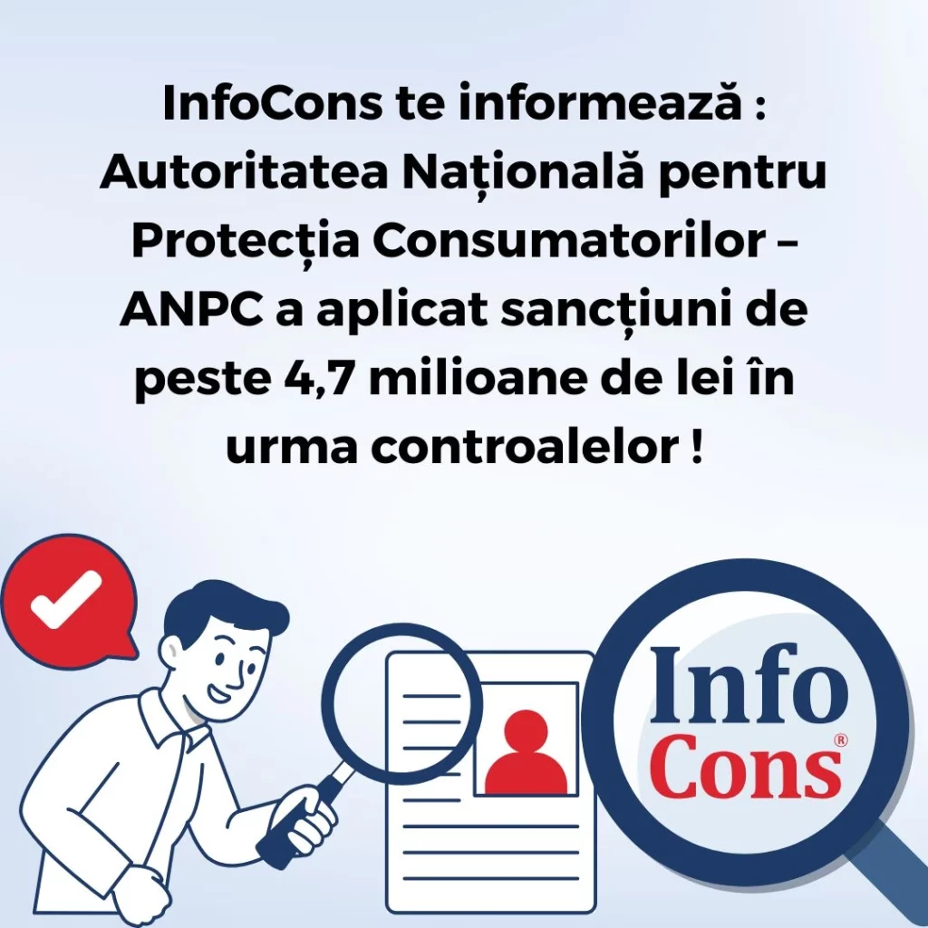 InfoCons Protecția Consumatorilor te informează : Autoritatea Națională pentru Protecția Consumatorilor – ANPC a aplicat sancțiuni de peste 4,7 milioane de lei în urma controalelor !