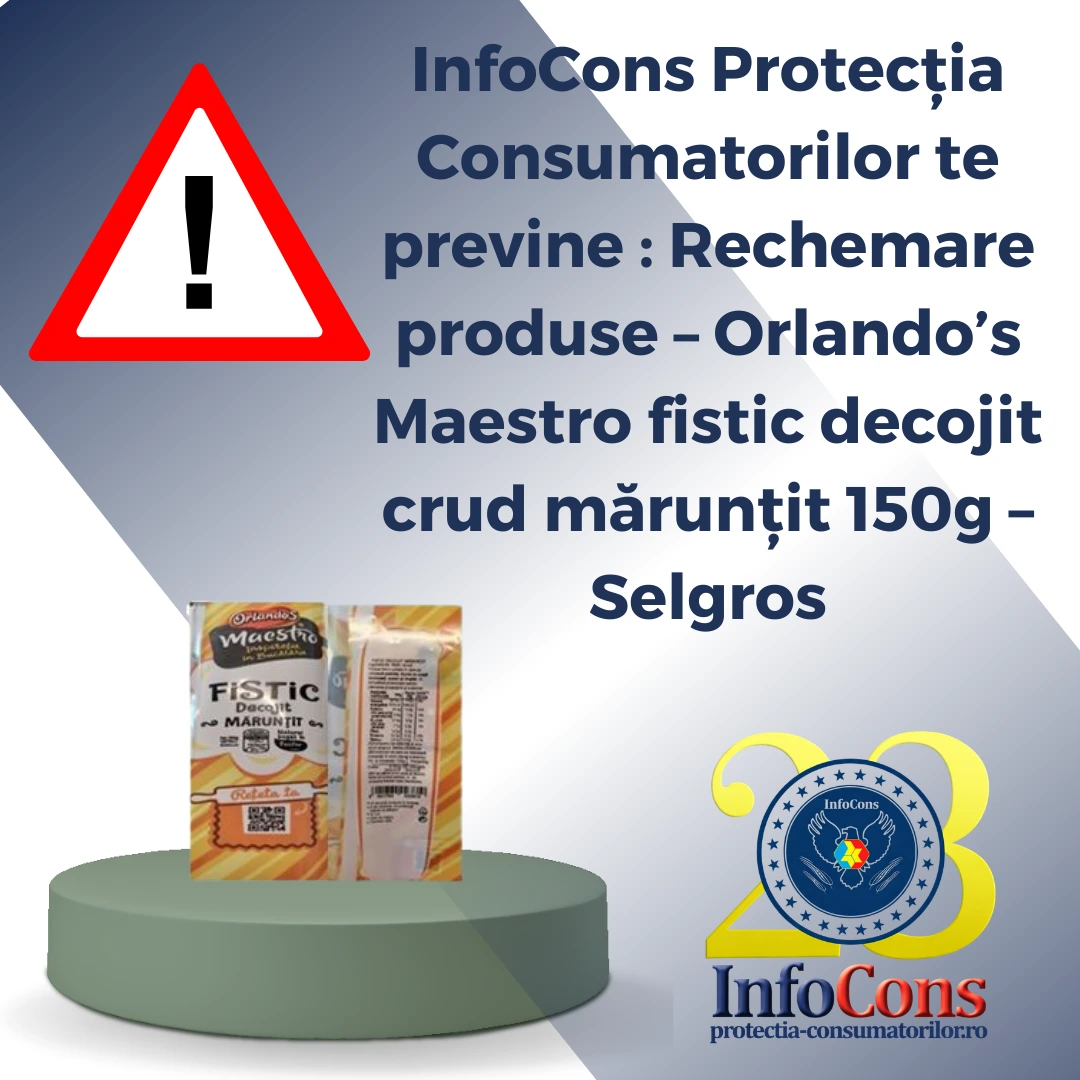 InfoCons Protecția Consumatorilor te previne : Rechemare produse &ndash; Orlando&rsquo;s Maestro fistic decojit crud mărunțit 150g &ndash; Selgros