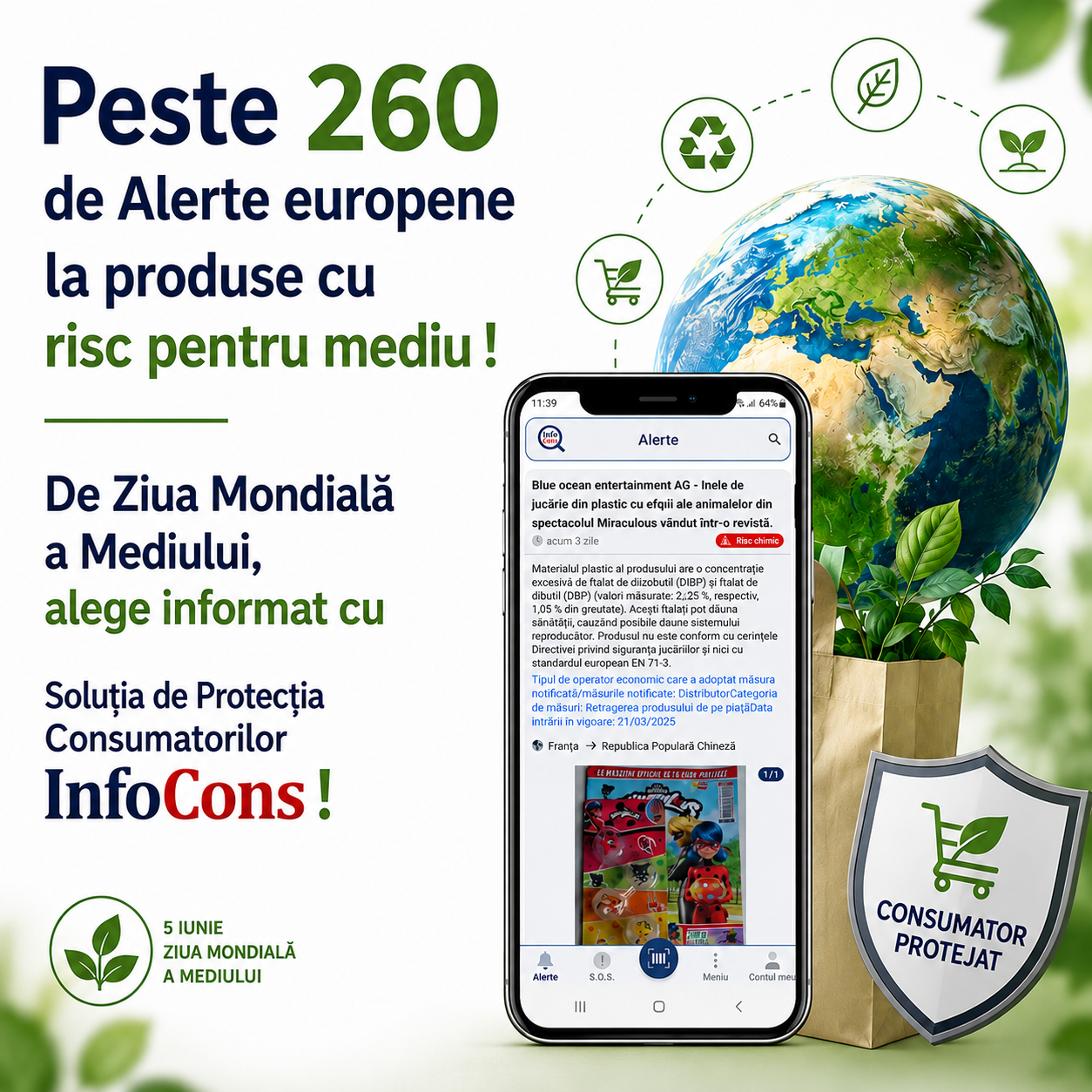 Peste 260 de Alerte europene la produse cu risc pentru mediu ! De Ziua Mondială a Mediului, alege informat cu Soluția de Protecția Consumatorilor InfoCons !