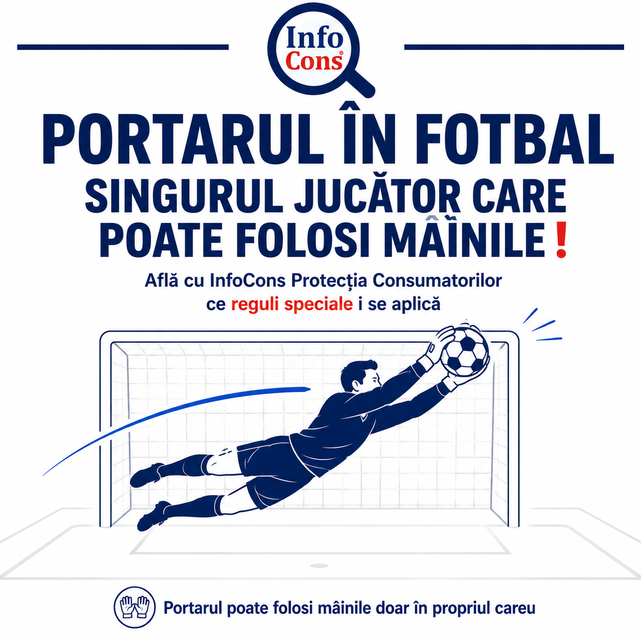Portarul în Fotbal – Singurul Jucător Care Poate Folosi Mâinile ! Află cu InfoCons Protecția Consumatorilor ce Reguli Speciale i se Aplică