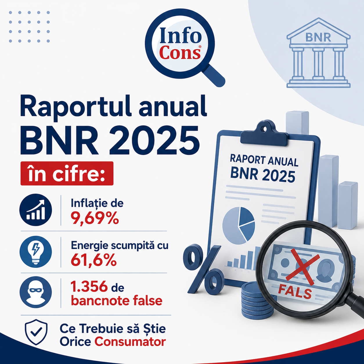 Raportul anual BNR 2025 în cifre : Inflație de 9,69%, energie scumpită cu 61,6% și 1.356 de bancnote false – Ce Trebuie să Știe Orice Consumator