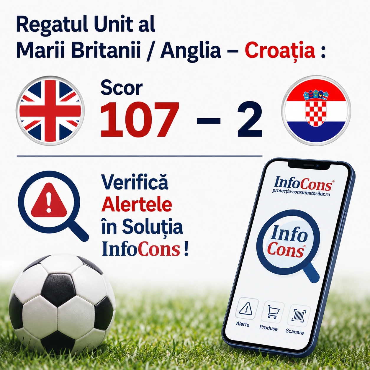 Regatul Unit al Marii Britanii / Anglia &ndash; Croația : Scor 107 &ndash; 2 ! Verifică Alertele &icirc;n Soluția InfoCons !