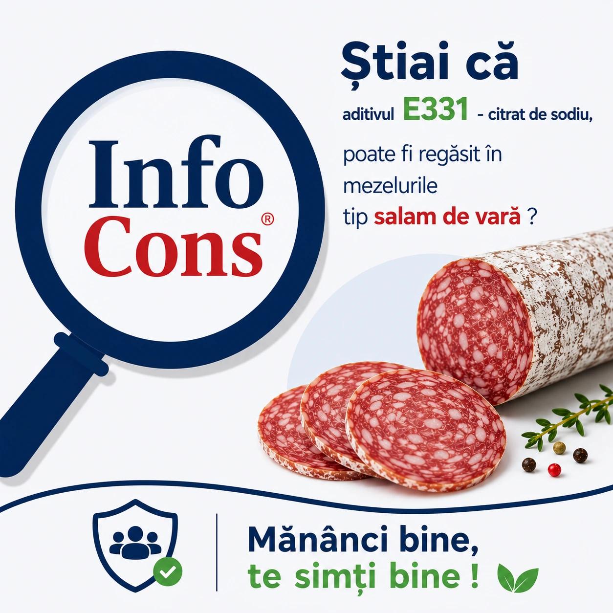 Știai că aditivul E331 &ndash; citrat de sodiu , poate fi regăsit &icirc;n mezelurile tip salam de vară ? Măn&acirc;nci bine , te simți bine !