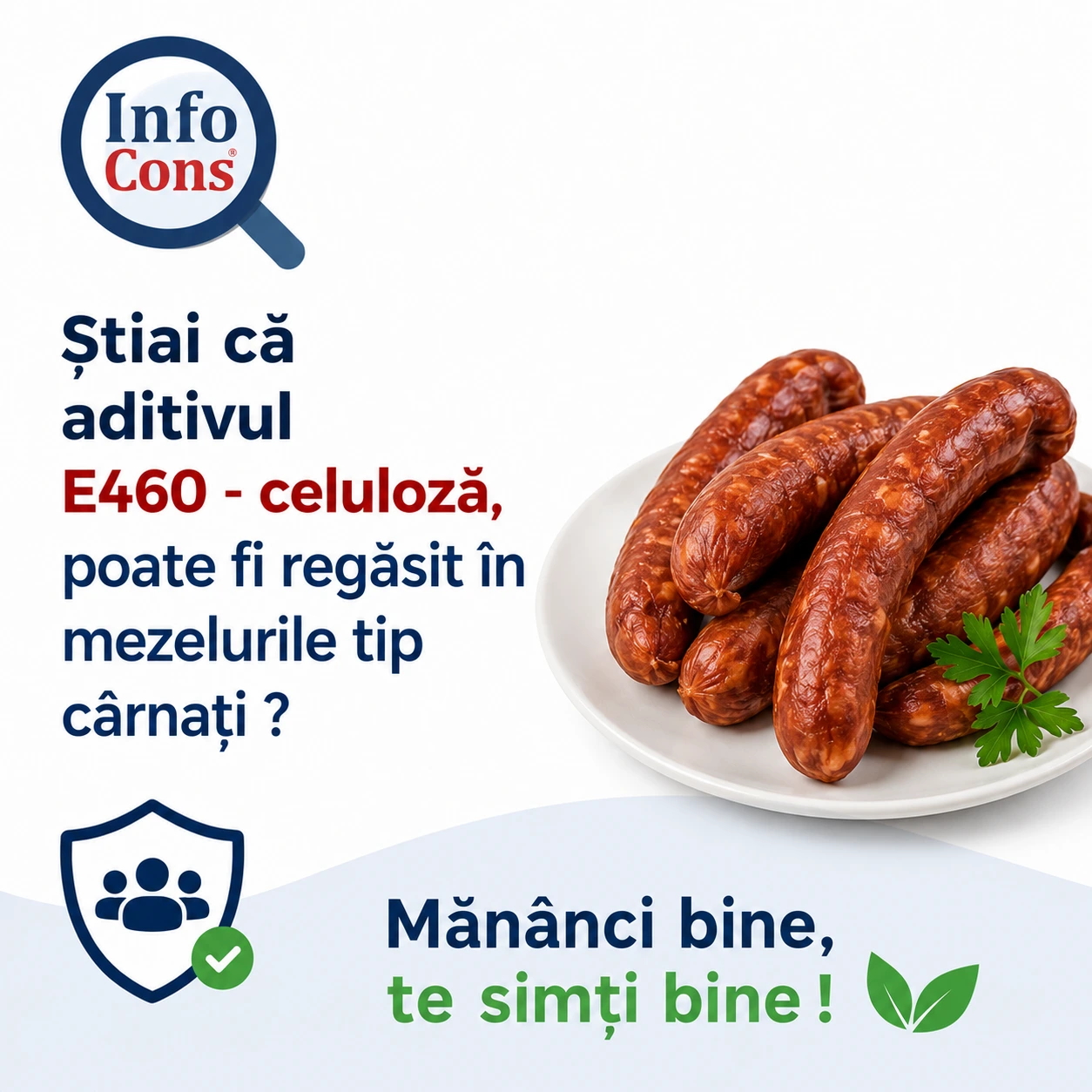 Știai că aditivul E460 &ndash; celuloză , poate fi regăsit &icirc;n mezelurile tip c&acirc;rnați ? Măn&acirc;nci bine , te simți bine !
