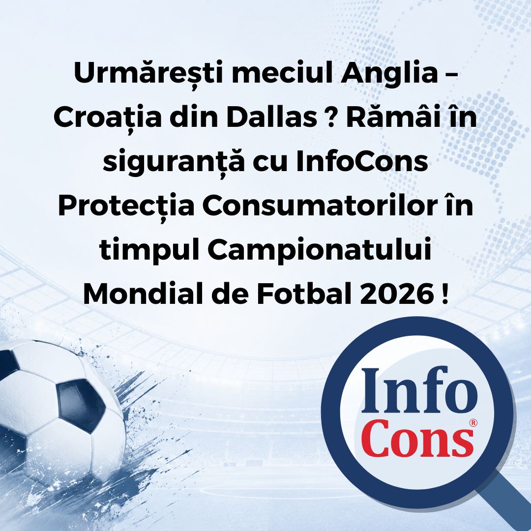 Urmărești meciul Anglia – Croația din Dallas ? Rămâi în siguranță cu InfoCons Protecția Consumatorilor în timpul Campionatului Mondial de Fotbal 2026 !