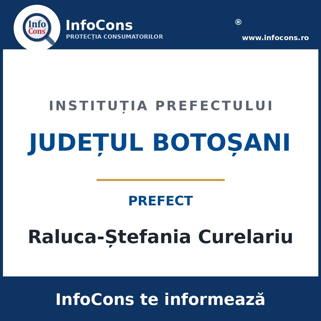 Instituția Prefectului &ndash; Județul Botoșani și prefectul Raluca-Ștefania Curelariu &ndash; InfoCons te informează